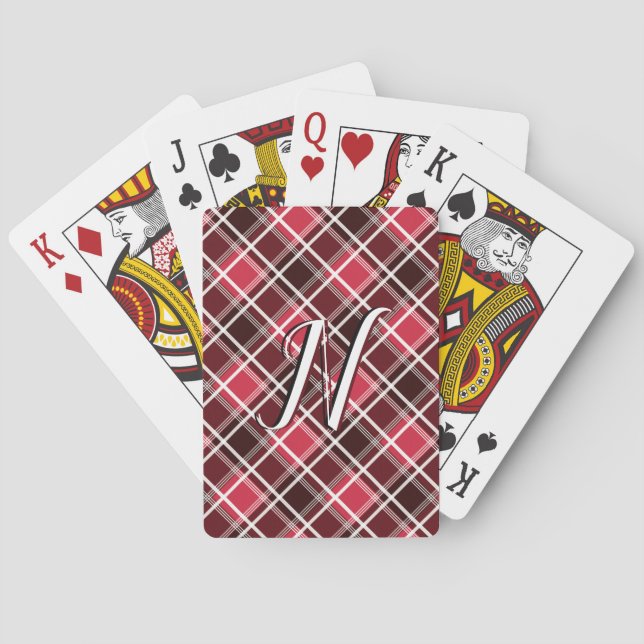 Klassisk Tartan Play Red Black Monogram Anpassning Casinokort (Baksidan)