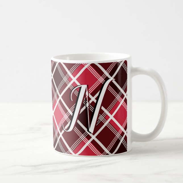 Klassisk Tartan Play Red Black Monogram Anpassning Kaffemugg (Höger)