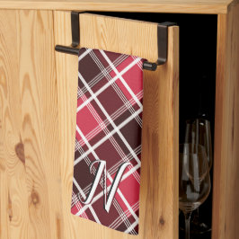 Klassisk Tartan Play Red Black Monogram Anpassning Kökshandduk