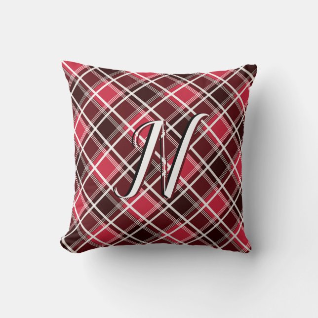 Klassisk Tartan Play Red Black Monogram Anpassning Kudde (Framsida)