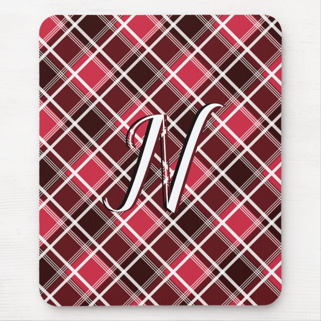 Klassisk Tartan Play Red Black Monogram Anpassning Musmatta (Framsidan)