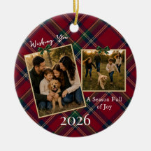 Klassisk Tartan-rutig julgransprydnad med 2 bilder