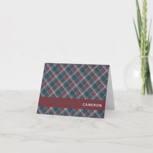 Klassisk Tartan-rutig röd teal grön julnamn Anteckningskort