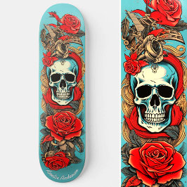 Klassisk tattoart Skull Ro Nautical Inslag Mini Skateboard Bräda 18,5 Cm
