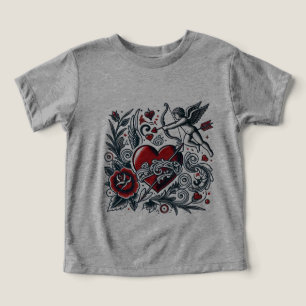 Klassisk Tattoo Kärlek: Heart & Cupid T-Shirt Desi