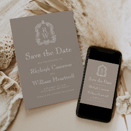 Klassisk Taupe Monogram Crest Skriftstil Spara Datumet