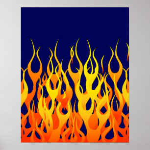 Klassisk Tävla Flameld på marinblå Poster