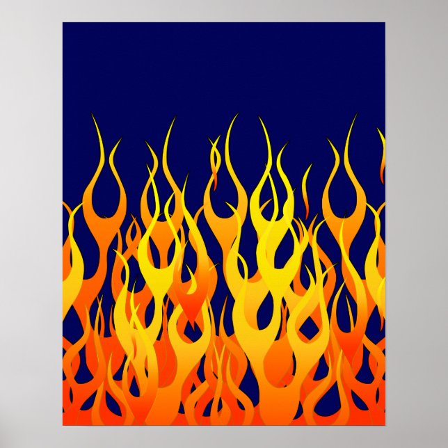 Klassisk Tävla Flameld på marinblå Poster (Framsidan)