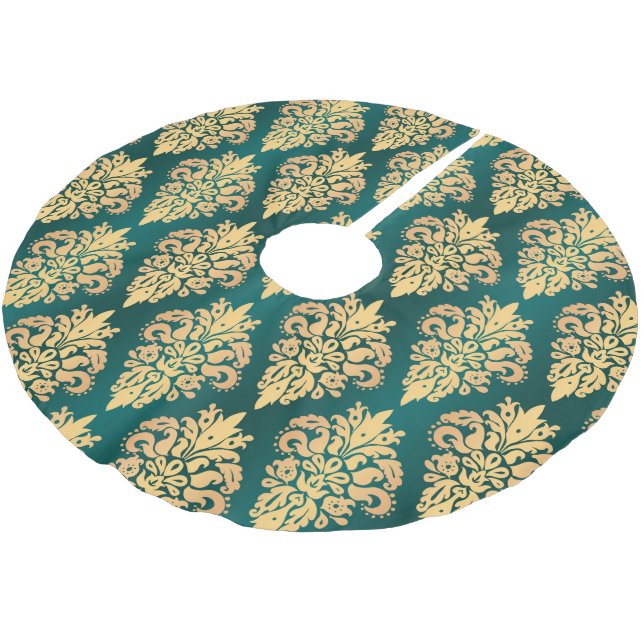 Klassisk Teal Grönt Guld Damask jul Mönster Julgransmatta Borstad Polyester (Vinklad)