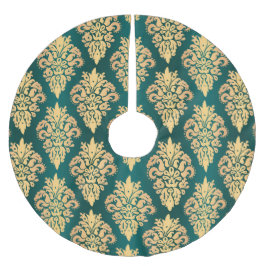 Klassisk Teal Grönt Guld Damask jul Mönster Julgransmatta Borstad Polyester