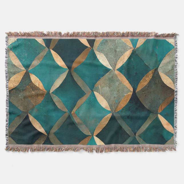 klassisk teal guld geometrisk lyxig elegant filt (Framsidan)