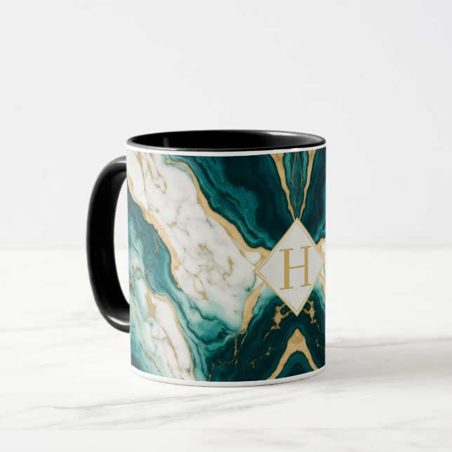 Klassisk Teal och Guld Marmor Bokstav H Mugg (Framsida vänster)