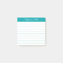 Klassisk Teal Personlig Linjerad Post-it Block