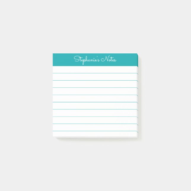 Klassisk Teal Personlig Linjerad Post-it Block (Framsida)