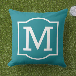 Klassisk Teal Vit Fäst Monogram Kudde
