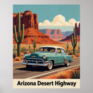 🏜️ Klassisk Tealbil Arizona Resa Vägen Poster