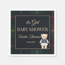 Klassisk Teddybjörn Baby Shower i Plaid-mönster Pappersservett
