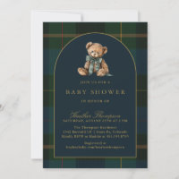 Klassisk teddybjörn Grön och blå rutig babyfest
