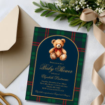 Klassisk Teddybjörn Navy Plaid Elegant Bebis firan