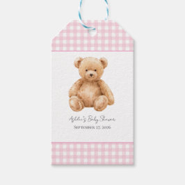 Klassisk Teddybjörn Rosa Gingham Baby Shower  Presentetikett