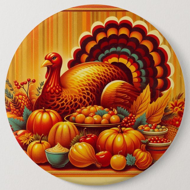 klassisk Thanksgiving/vintage Turkiet Knapp (Framsida)