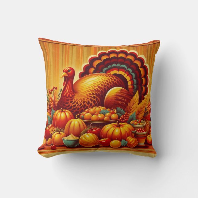 klassisk Thanksgiving/vintage Turkiet Kudde (Framsida)