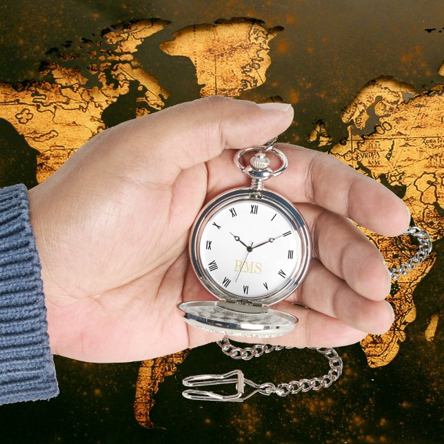 Klassisk tidbit Guld Monogram Silver Pocket Armbandsur (Classic Timepiece Gold Monogram Silver Pocket Watch)