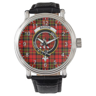 Klassisk Tidlös Clan Brodie Röd Tartan Märke Armbandsur