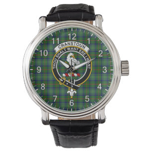 Klassisk Tidlös Clan Cranstoun Tartan Märke Plaid Armbandsur