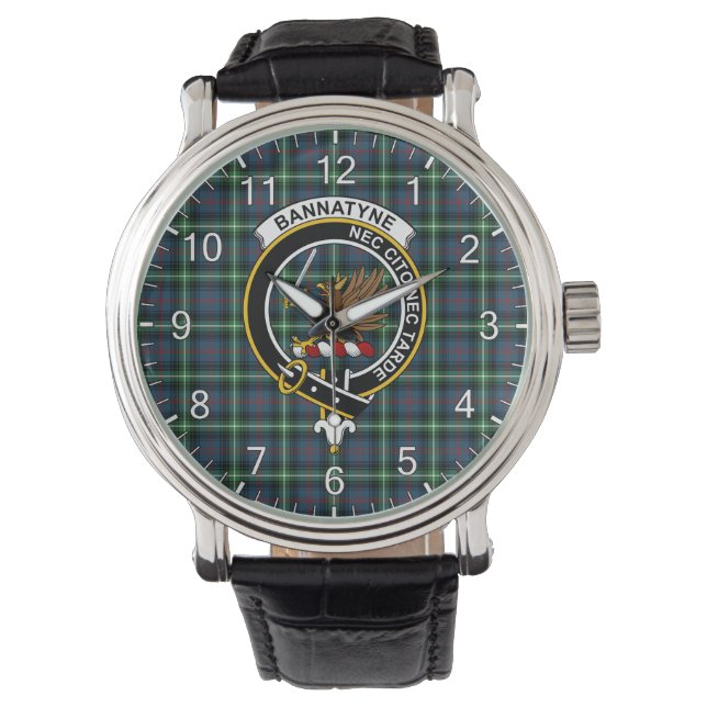 Klassisk tidslös Klan Bannatyne Tartan Badge Play Armbandsur (Framsida)