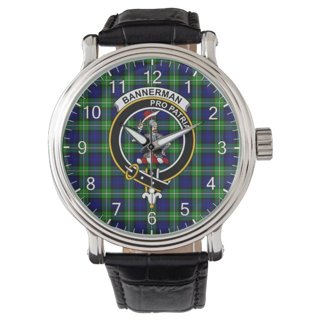 Klassisk tidslös Klan Bannerman Tartan Badge Play Armbandsur (Framsida)