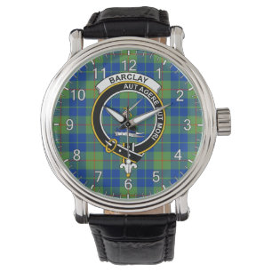 Klassisk tidslös Klan Barclay Hunting Tartan Badge Armbandsur