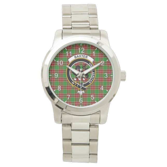 Klassisk tidslös Klan Baxter Modern Tartan Badge Armbandsur (Framsida)