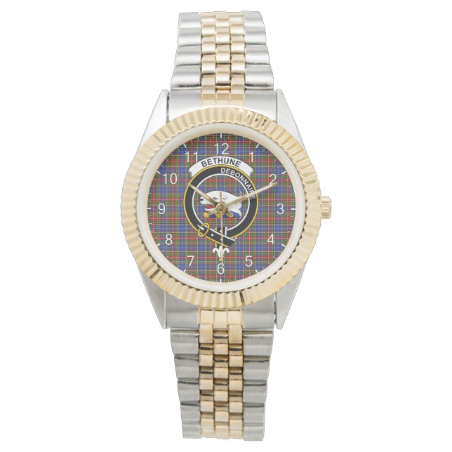 Klassisk tidslös Klan Bethune Tartan Badge Play Armbandsur (Framsida)