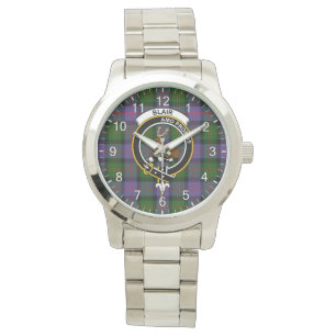 Klassisk tidslös Klan Blair Tartan Badge Play Gif Armbandsur