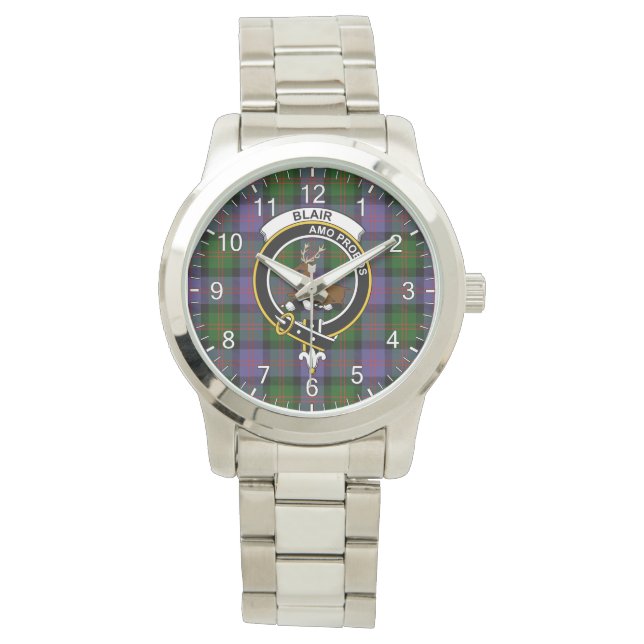 Klassisk tidslös Klan Blair Tartan Badge Play Gif Armbandsur (Framsida)