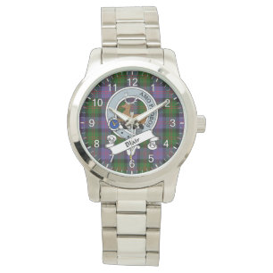 Klassisk tidslös Klan Blair Tartan Badge Play Gif Armbandsur