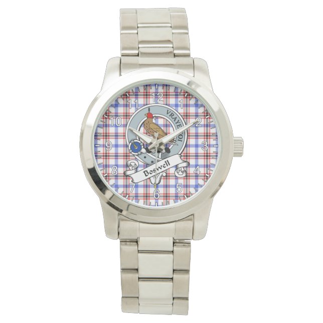 Klassisk tidslös Klan Boswell Modern Badge Tartan Armbandsur (Framsida)