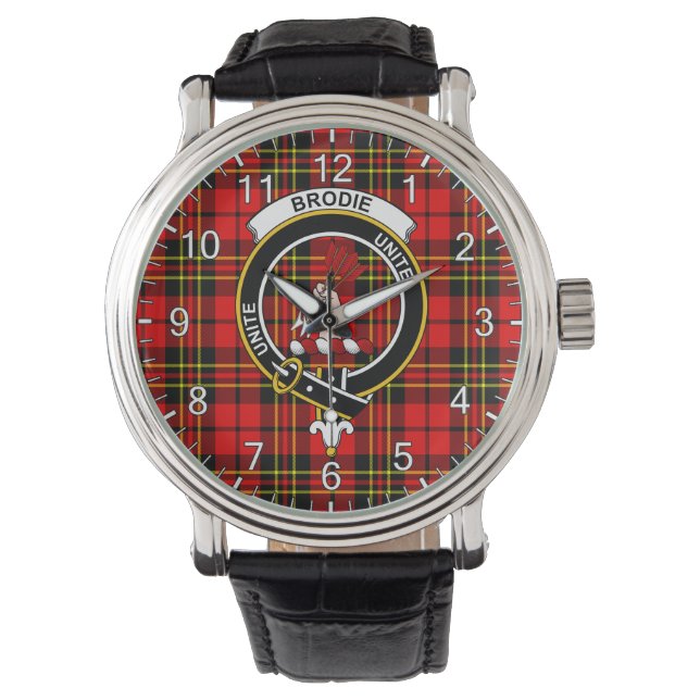 Klassisk tidslös Klan Brodie Red Tartan Badge Armbandsur (Framsida)
