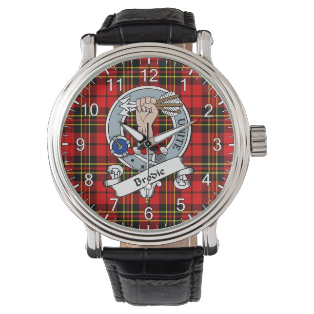 Klassisk tidslös Klan Brodie Red Tartan Badge Armbandsur (Framsida)