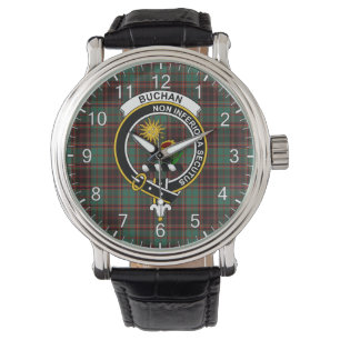 Klassisk tidslös Klan Buchan Ancient Tartan Badge Armbandsur