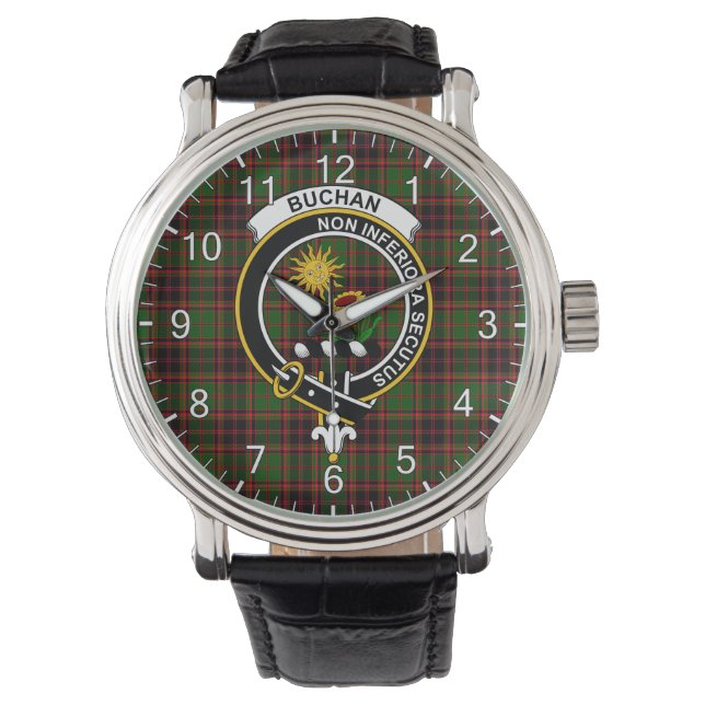 Klassisk tidslös Klan Buchan Tartan Badge Play Gi Armbandsur (Framsida)