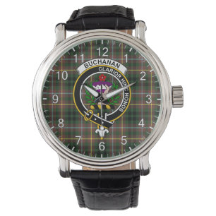 Klassisk tidslös Klan Buchanan Hunting Tartan Badg Armbandsur