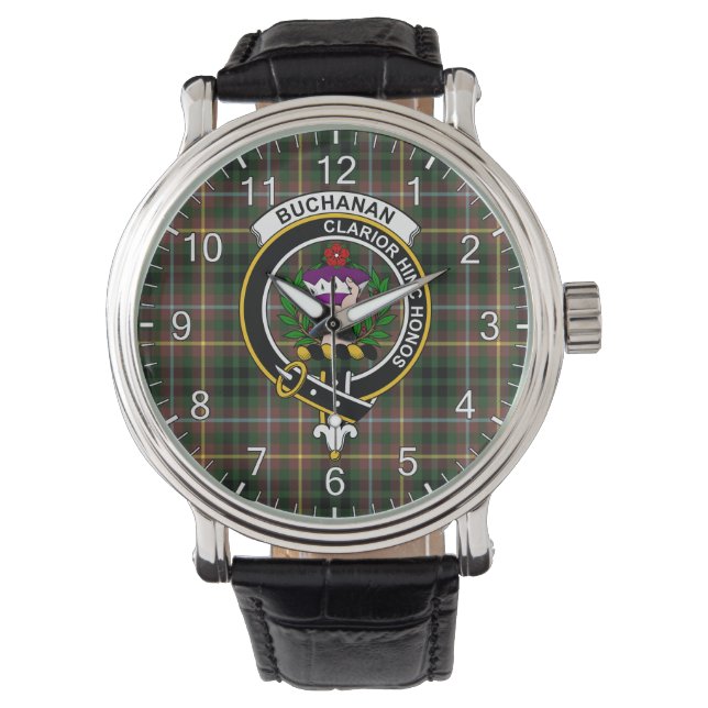 Klassisk tidslös Klan Buchanan Hunting Tartan Badg Armbandsur (Framsida)