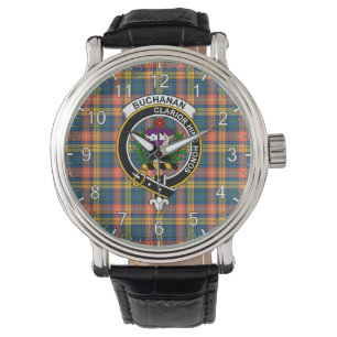 Klassisk tidslös Klan Buchanan Tartan Badge Play Armbandsur