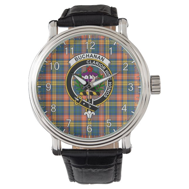 Klassisk tidslös Klan Buchanan Tartan Badge Play Armbandsur (Framsida)