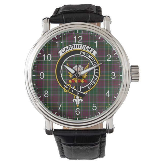 Klassisk tidslös Klan Carruthers Tartan Badge Plai Armbandsur (Framsida)