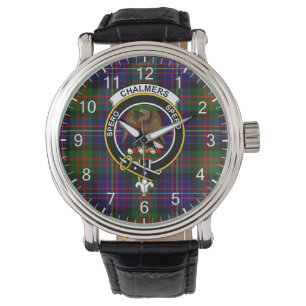 Klassisk tidslös Klan Chalmers Tartan Badge Play Armbandsur