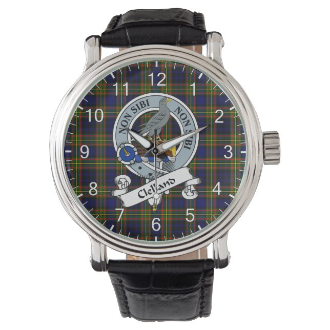 Klassisk tidslös Klan Clelland Badge Tartan Watch Armbandsur (Framsida)