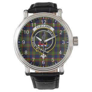 Klassisk tidslös Klan Clelland Tartan Badge Play Armbandsur